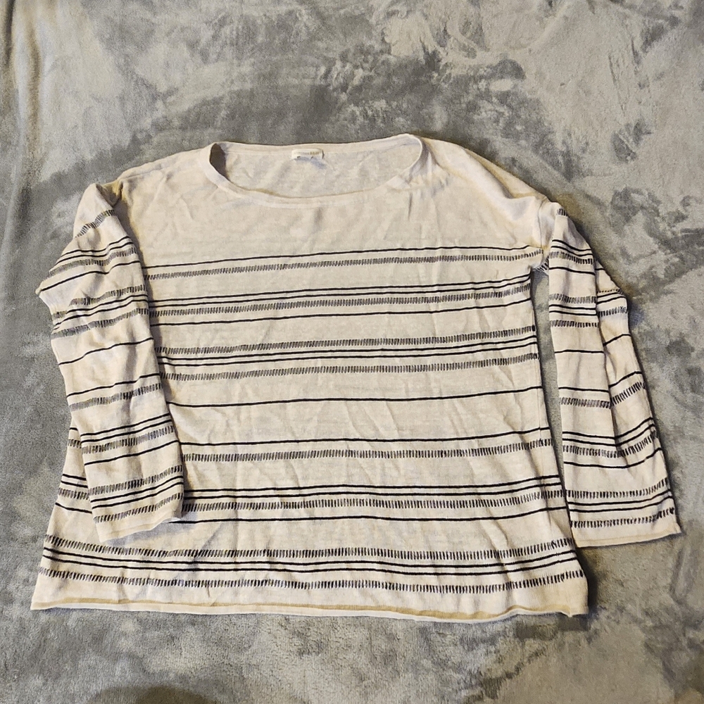 Garnet Hill Essentials 100% Linen Boxy Sweater Boat neck Sz Small Ivory Black,